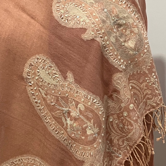 Hand Died Bead and Sequin Womens Wool Shawl Wrap by Frangi Tie Rack 76"L - Picture 5 of 7